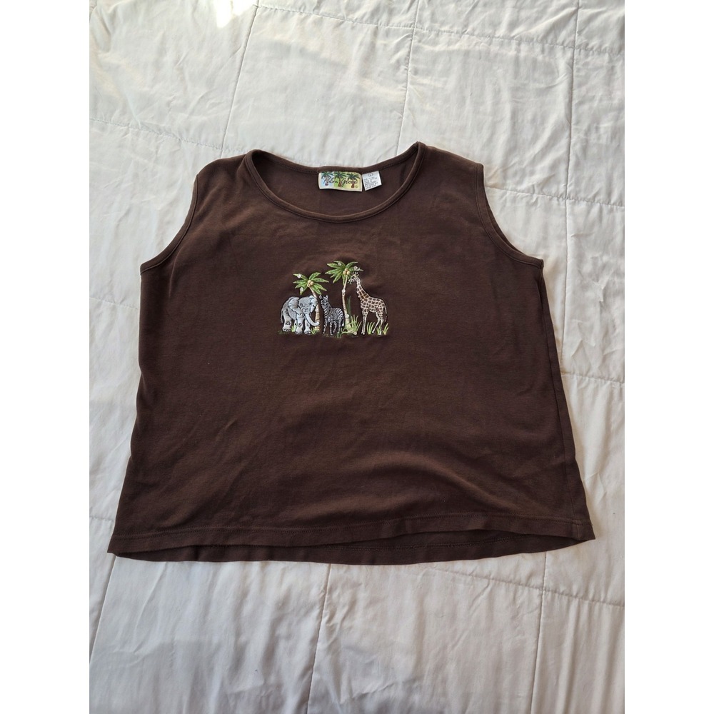 Palm Grove Women's Tank Top Scoop Neck, Wide Strap, Size Large Brown